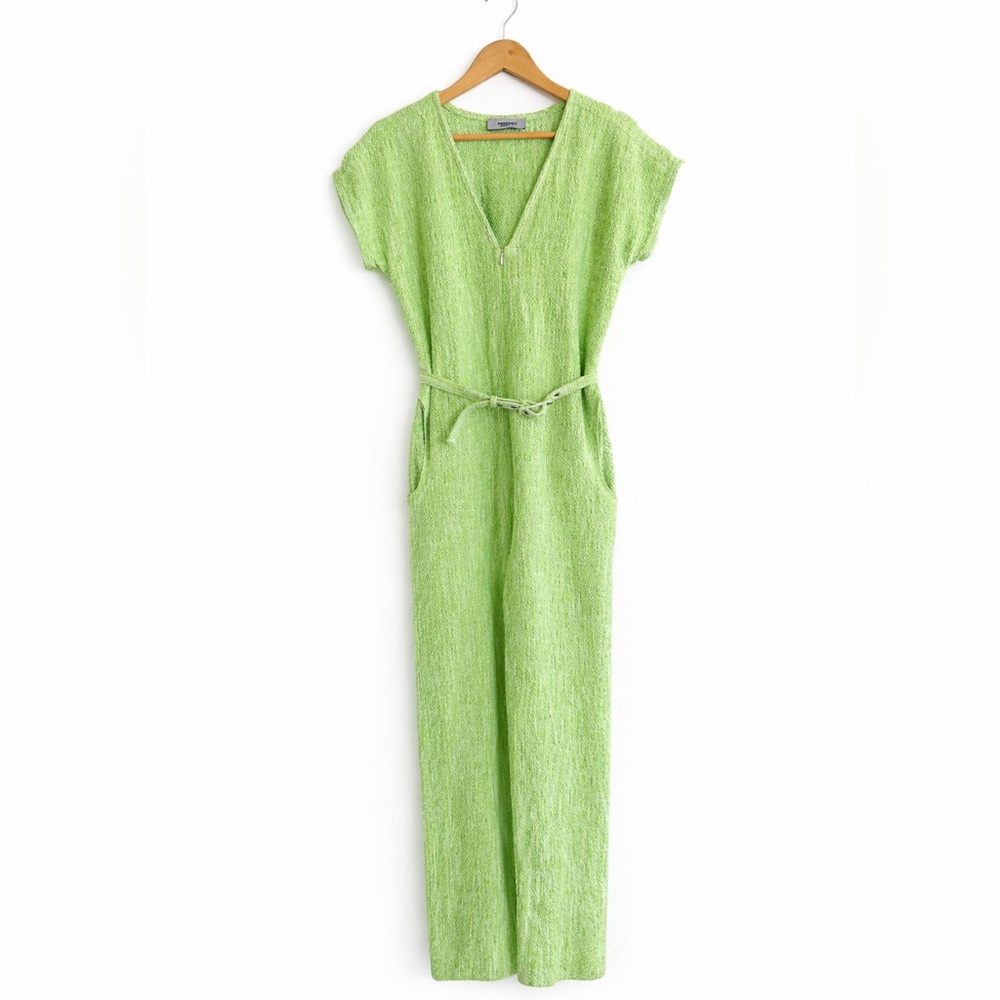 Rachel Comey Glinda Belted Short Sleeve Jumpsuit Green‎ Bouclé Size 2